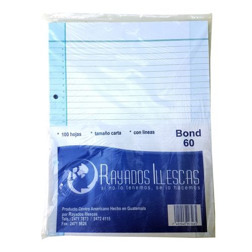 Hojas rayadas Illescas tamaño carta tipo bond con líneas - 60 hojas