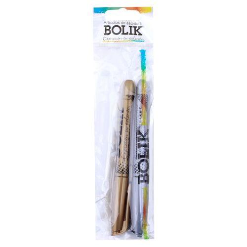 Marcador Bolik colores metálico plata y dorado - 2 Pzas