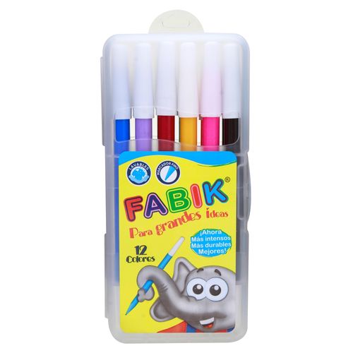 Plumones delgados Fabik lavables - 12 Pzas