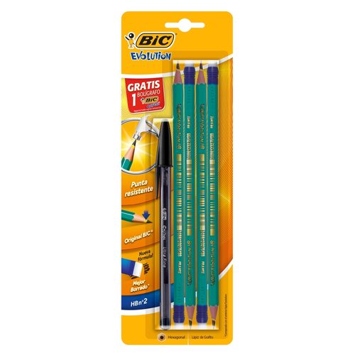 Lápices de grafito Bic diseño color verde más lapicero - 5 Pzas