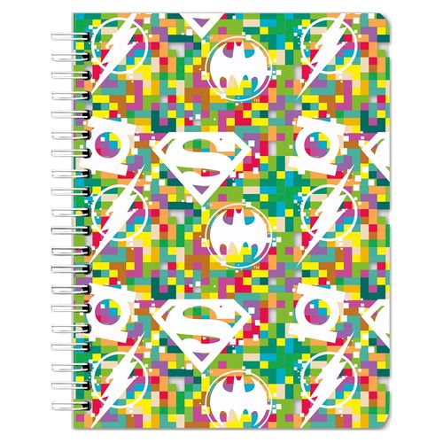 Cuaderno Pen + Gear  pasta dura 6 materias justice league íconos blancos - 180 hojas