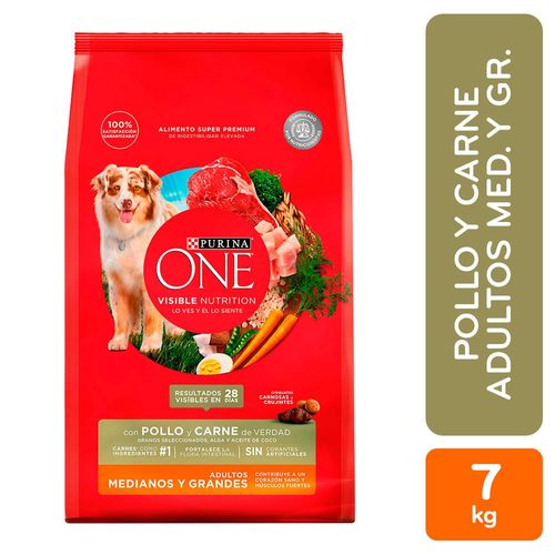 Alimento seco Purina one para perro adulto raza medianos y grandes sabor pollo y vegetales - 7 kg