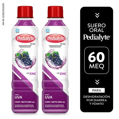 Suero de Rehidratación Pedialyte Líquido Uva 60 mEq 2 Pack - 500 ml