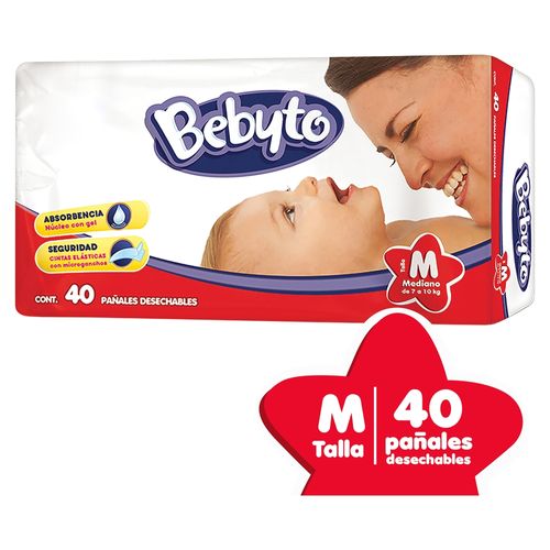 Pañales Desechables Marca Bebyto Talla M - 40 Unidades