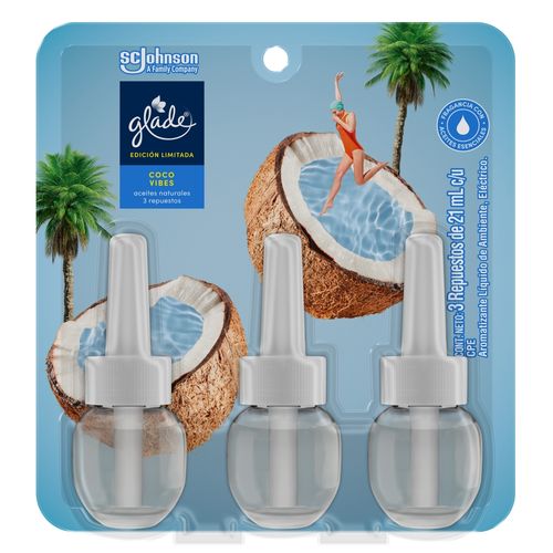 Aromatizante Glade Aceites Naturales Coco Vibes 3 repuestos - 63 ml