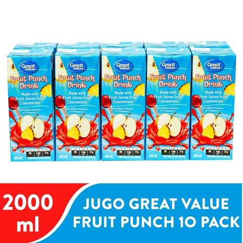 10 Pack Jugo Great Value Fruit Punch - 2000 ml
