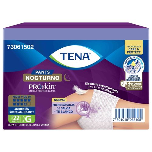 Ropa Interior Desechable Tena Pants Nocturno Talla:G - 22Uds