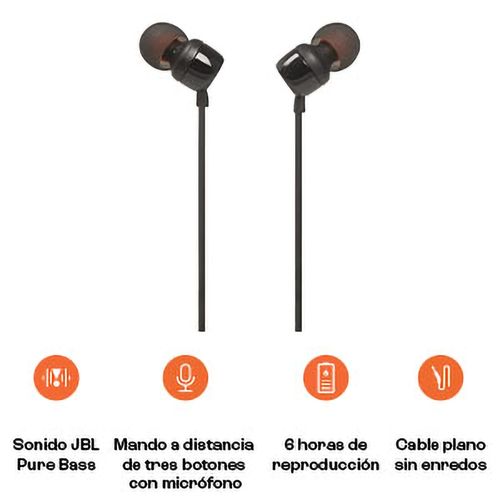 Audifonos intrauditivos con mando a distancia de un botón, JBL TUNE 110 color negro