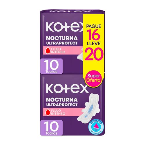 Toallas Femeninas Kotex Nocturna -  20 Unidades