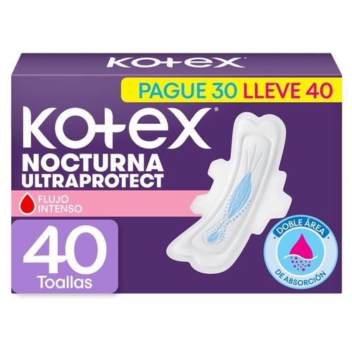 Toallas Femeninas Kotex Nocturna - 40 Unidades