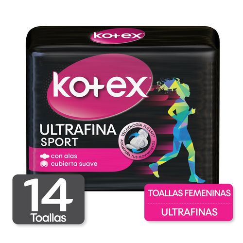 Toallas Femeninas Kotex Sport Ultradelgadas Con Alas - 14 uds