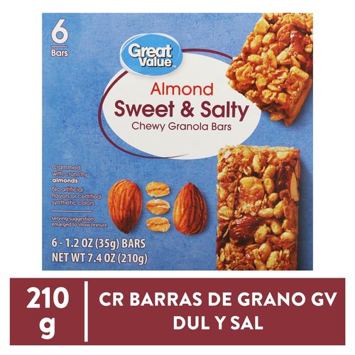 Barras Great Value de grano dulce y salado 6 pack - 210 g