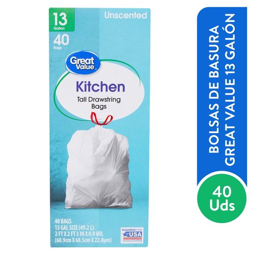 Bolsa Para Basura Marca Great Value Blanca - 40 Unidades