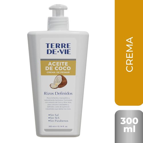 Crema Para peinar Aceite de Coco Terre De Vie  Rizos Definidos - 300 ml