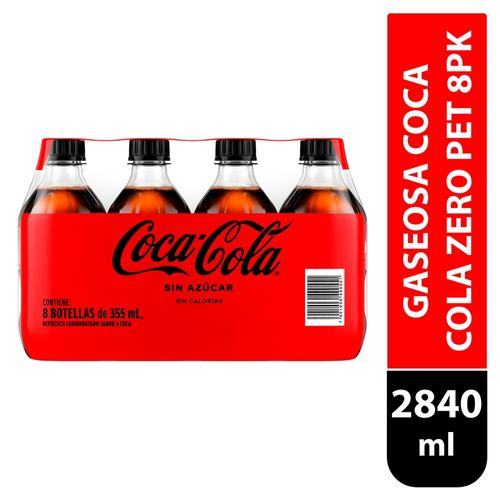 Gaseosa Coca Cola zero 8 pack -2840 ml