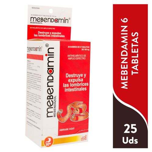 Mebendamin 100mg Sobre 6 Tabletas - Precio Indicado por Sobre -