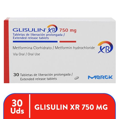 Glisulin Xr Merck 750 Mg X 30 Tabletas