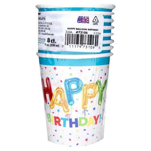 Vaso 9Oz Cumple 8Un Globos Bday