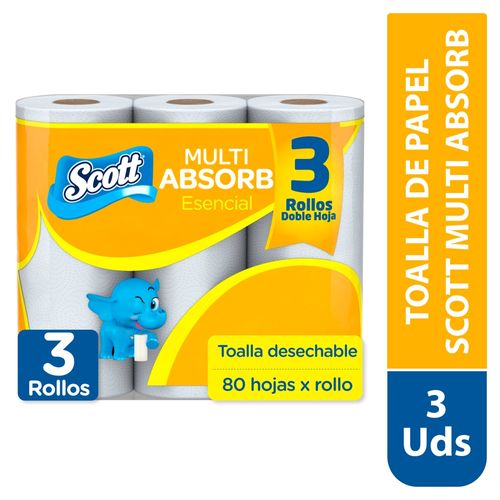 Toalla de Papel Scott Multi Absorb - 3 Rollos 80 Hojas