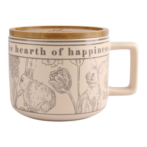 Taza Hometrends de porcelana con tapa bambú -400 ml