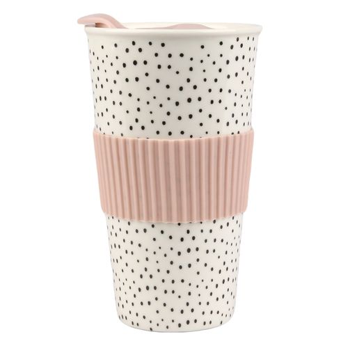 Vaso Hometrends de cerámica con tapa de silicón -420 ml