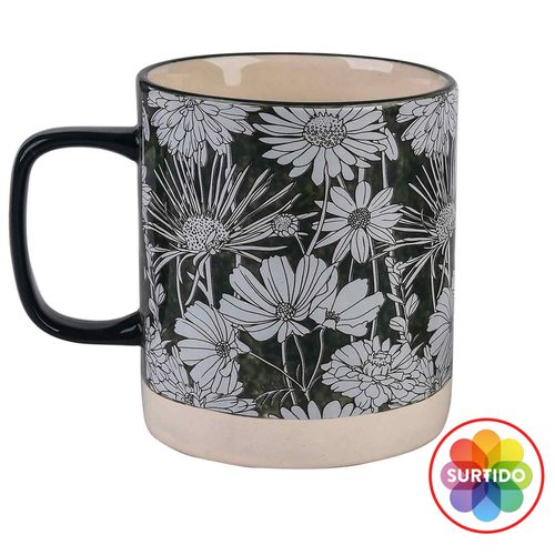 Taza Mainstays de cerámica con diseño floral -16 onz