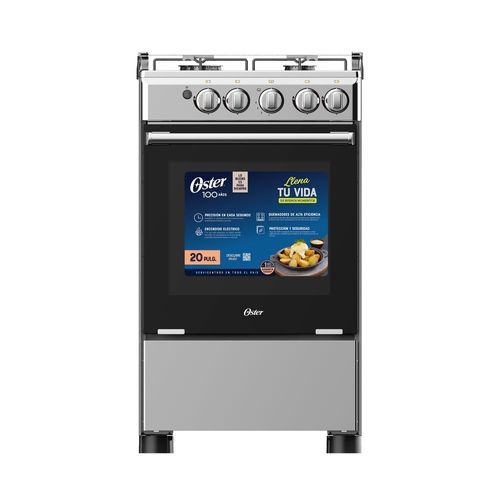 Cocina A Gas Oster De 20 Pulgadas Color Inoxidable Con Tapa De Vidrio Templado