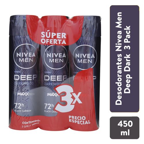 Desodorante Nivea Men Spray 3 Pack Deep Black -450ml