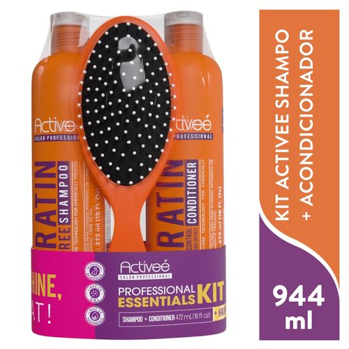 Shampoo y acondicionador Activee Keratin con cepillo -944 ml