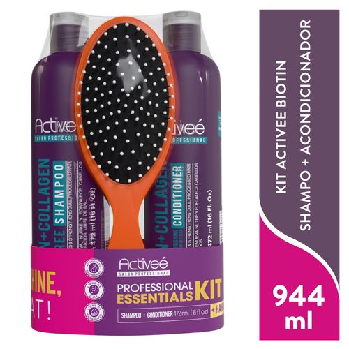Shampoo y acondicionador Activee biotin con cepillo -944 ml