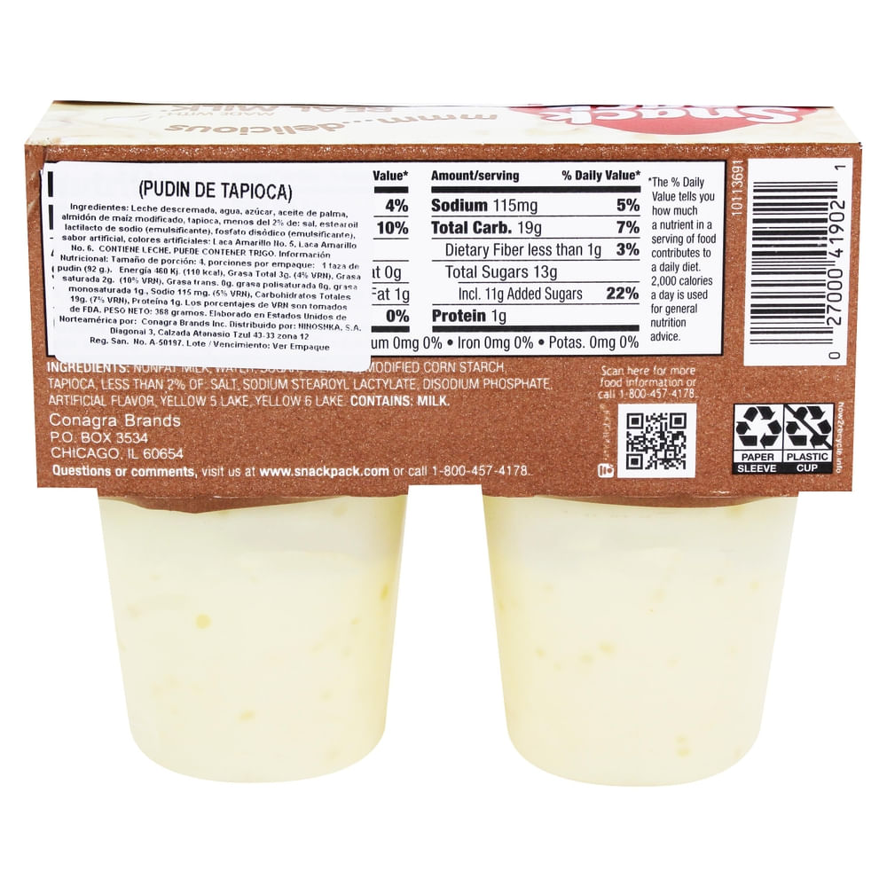 Comprar Pudding Snack Pack de tapioca 4 pack - 368 g | Walmart ...