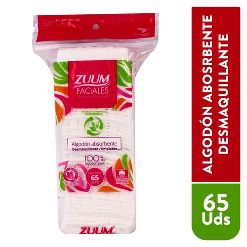 Desmaquillantes Zuum Faciales Algodon Absorbente - 65 Unidades