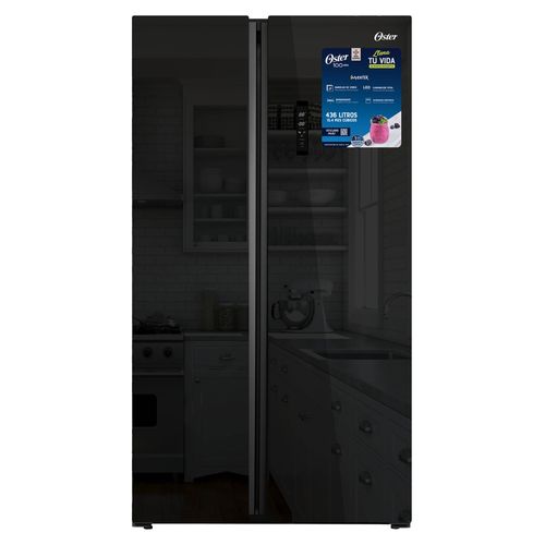 Refrigeradora Oster puerta de vidrio nego - Os-Sbss1502Egbi