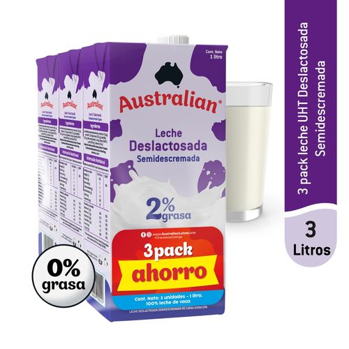 Leche Deslactosada Uht Australian 3 Pack - 1 L