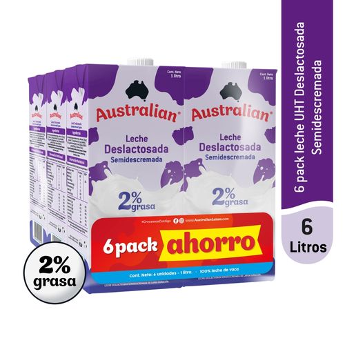 Leche Australian Deslactosada Ultra Pasteurizada 6 Pack - 1 L