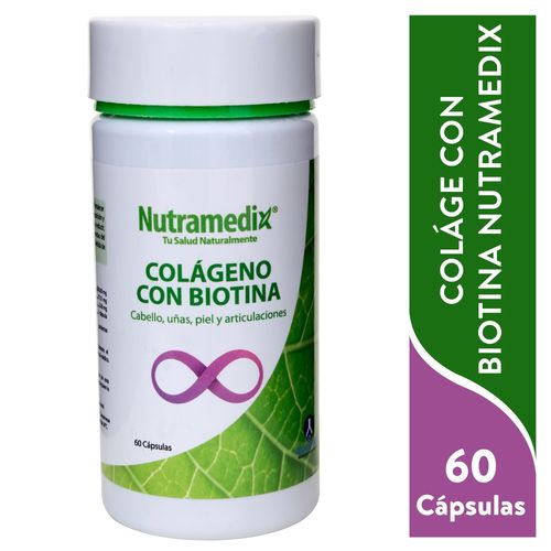 Colágeno Nutramedix con biotina para cabello uñas piel y articulaciones - 60 Uds