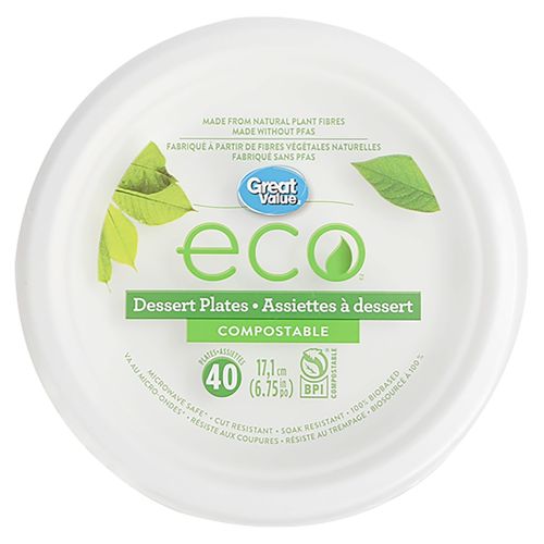 Plato Desechable Marca Great Value Postre Compostable N6 - 40 Unidades