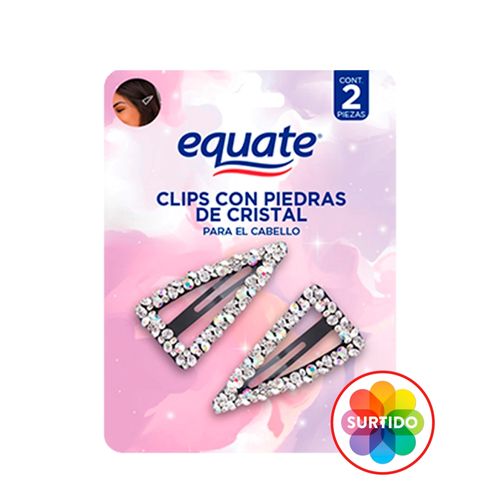 Clips Para El Cabello Con Piedra De Cristal Marca Equate Color Surtido- 2Uds