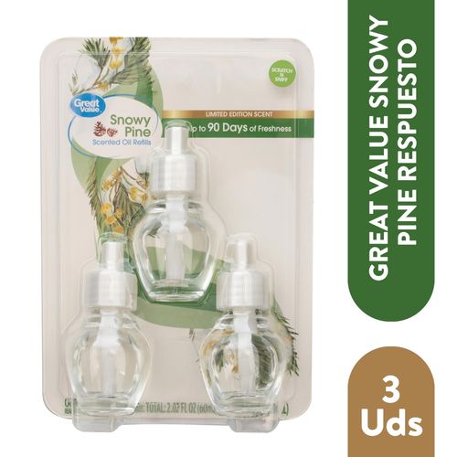 Aromatizante Marca Great Value Respuesto Snowy Pine 3 Pack -60 ml
