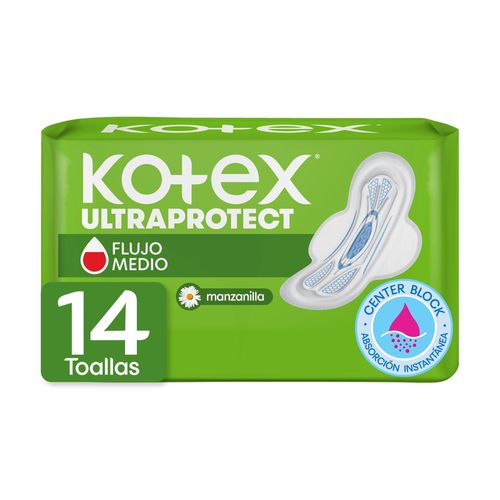 Toallas Femeninas Kotex  Ultraprotect Manzanilla - 14 Unidades