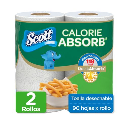 Toalla de Papel Desechable Scott Calorie Absorb 2 Rollos - 90 hojas