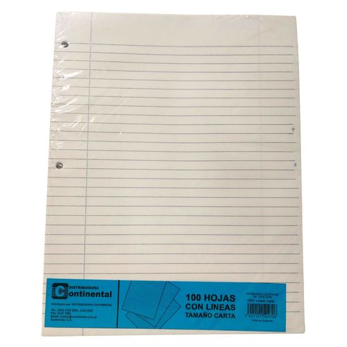 Hojas Continental con lineas tamaño carta - 100 Pzas