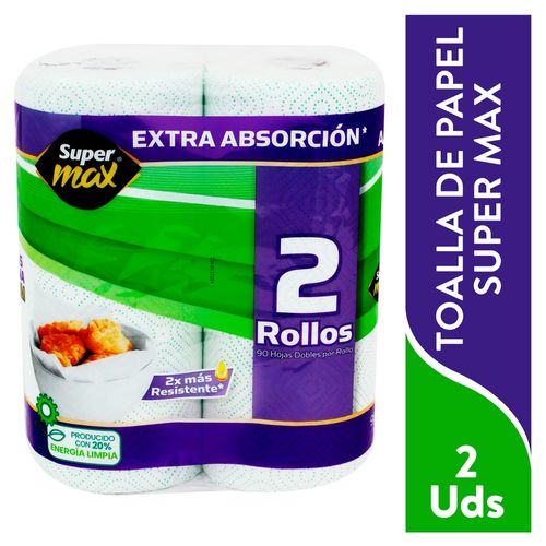 Toalla De Papel Para Cocina Tipo Mayordomo Marca Supermax Premium 90H - 2Rollos