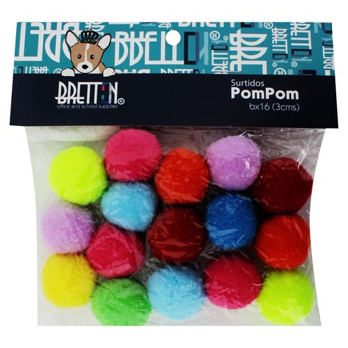 Pompom Bretton colores surtidos de 3 cm - 16 Uds