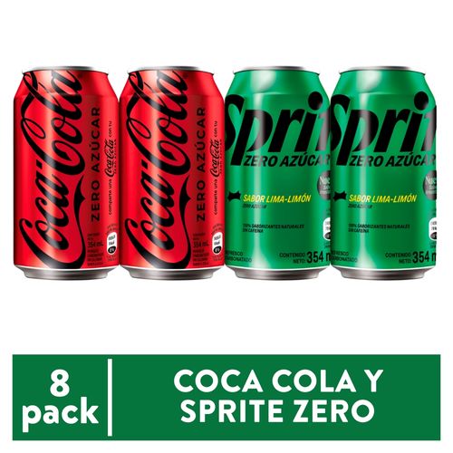 Bebida gaseosa Coca Cola y sprite zero lata 8 pack - 354 ml