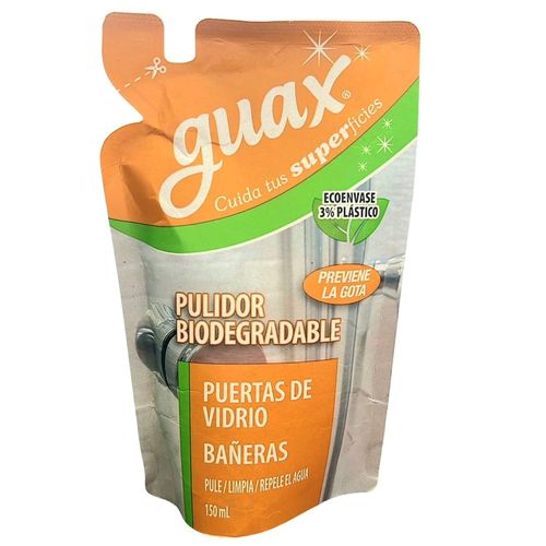 Limpiador Guax para puertas de baño, vidrieras y bañeras en empaque doy pack biodegradable - 150 ml