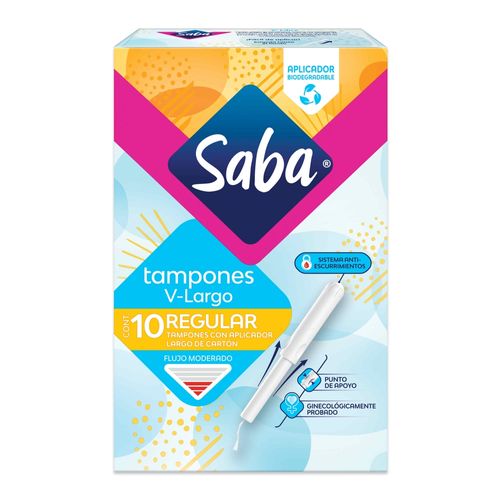 Tampones Saba Regular Flujo Moderado Con Aplicador Compacto - 10Uds
