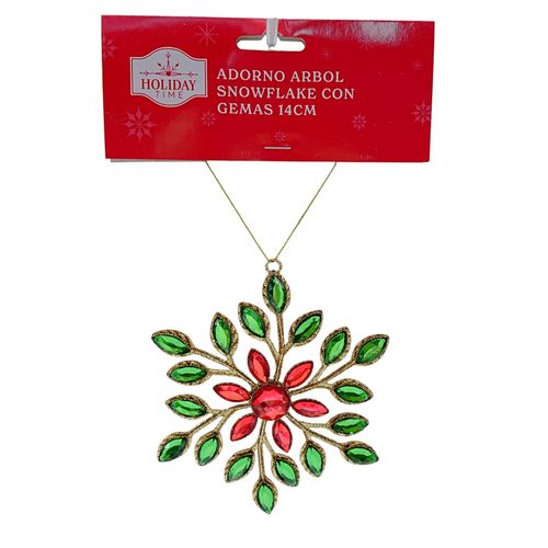 Adorno Holiday Time árbol snowflake con gemas - 14 cm