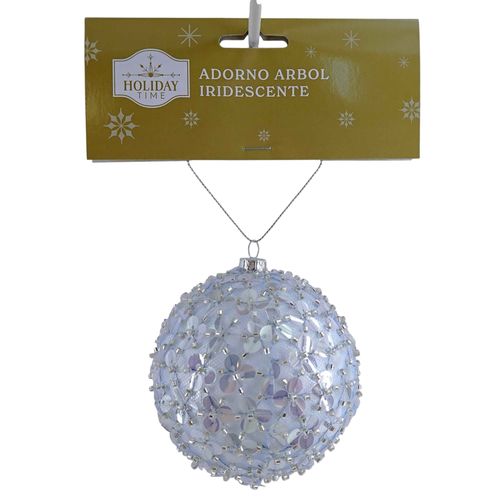 Adorno Holiday Time Para Árbol Esfera Iridescente Blanco