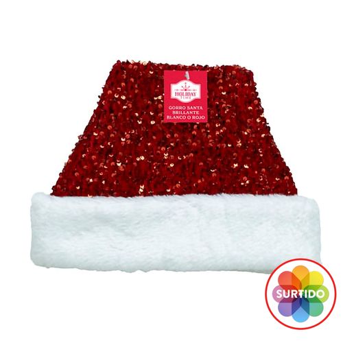 Gorro Holiday Time Santa Brillante Blanco o Rojo